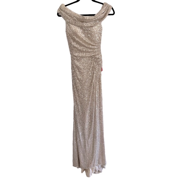 Mac Duggal Sequin Wrap One Shoulder Metallic Evening Gown Size 0 - Picture 5 of 10